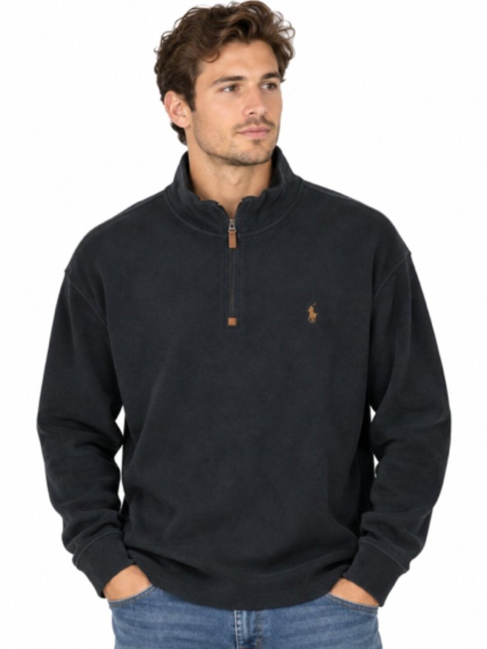 Polo Ralph Lauren Estate Rib Quarter Zip Sweater Men’s XL Black 100% Cotton